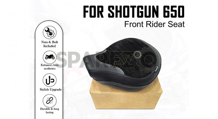 Fit For Royal Enfield Shotgun 650 Genuine Leather Front Rider Seat Black - SPAREZO